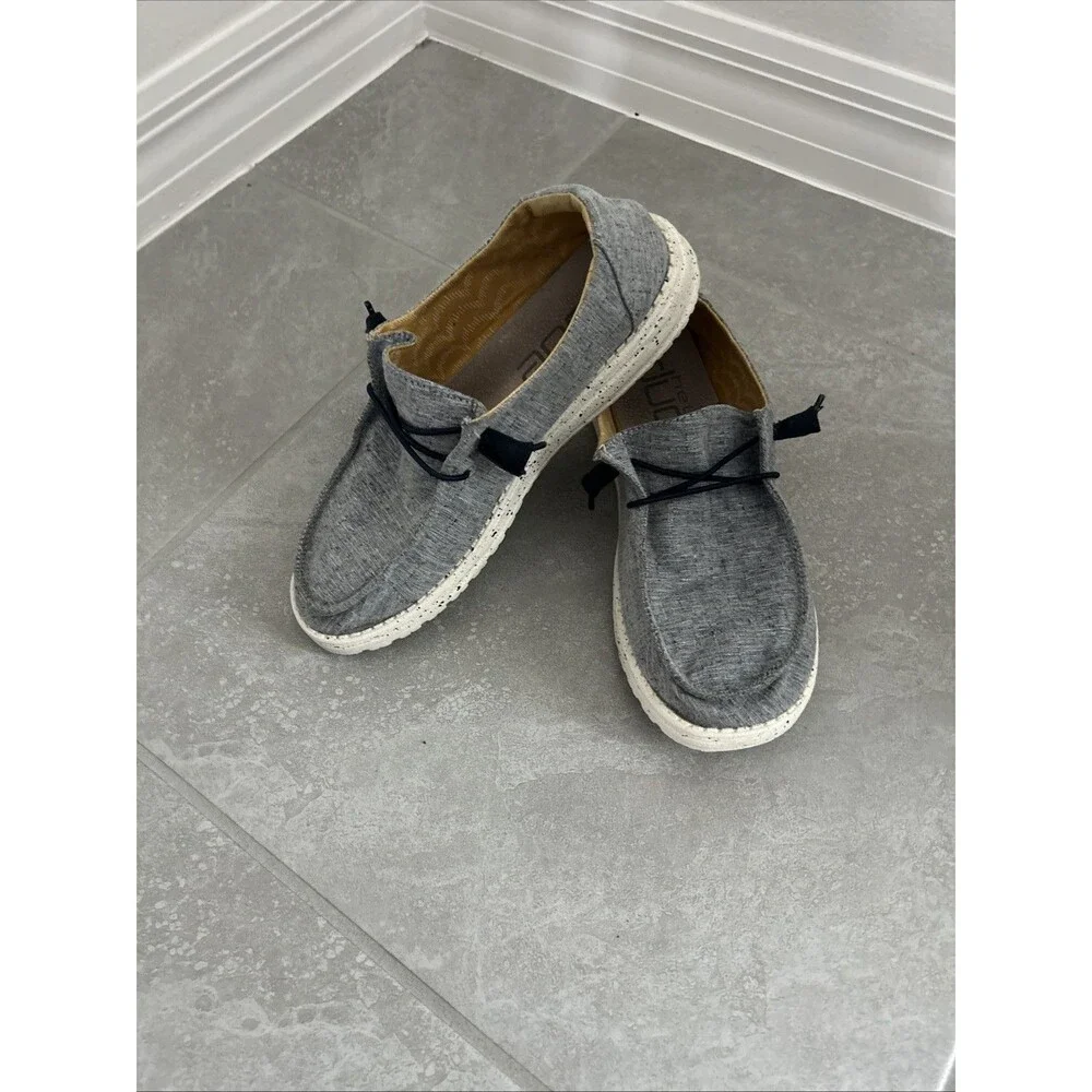 Hey Dude Wendy  Chambray White/Blue Size 9 Used No Box